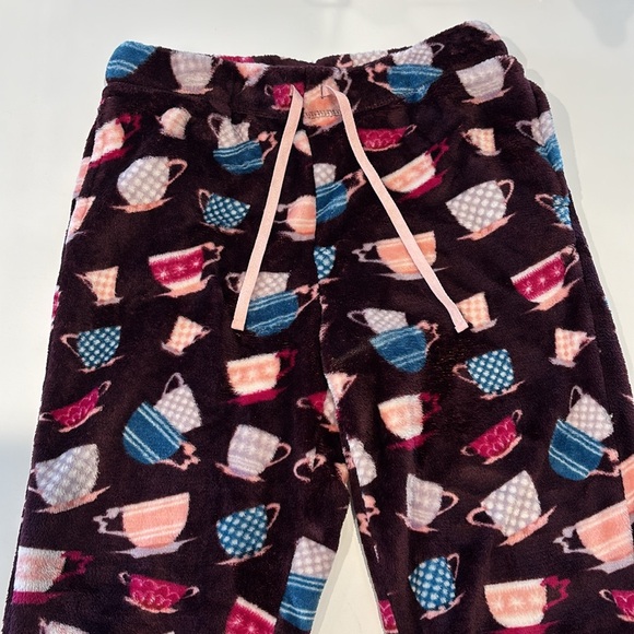 Women’s Joyspun Pajama Bottoms Burgundy With Coffee Cups Soft Fabric S - Picture 2 of 13